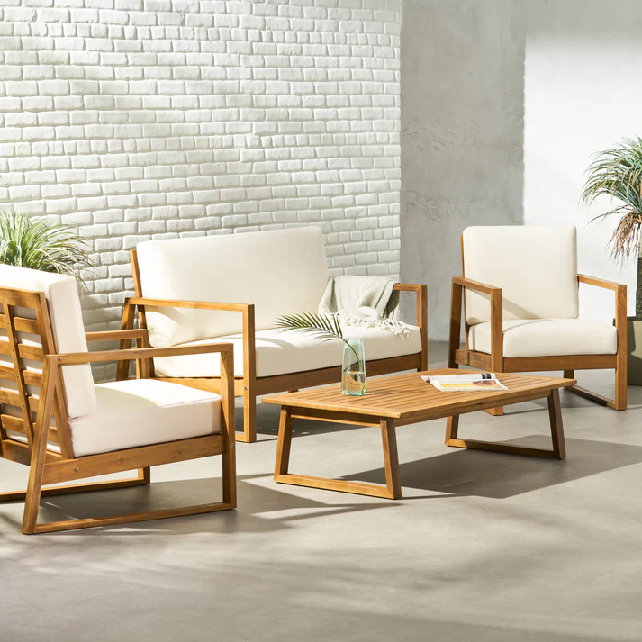 Marlee Dış Mekan Ahşap Bahçe ve Balkon 2+1+1 Koltuk Takımı