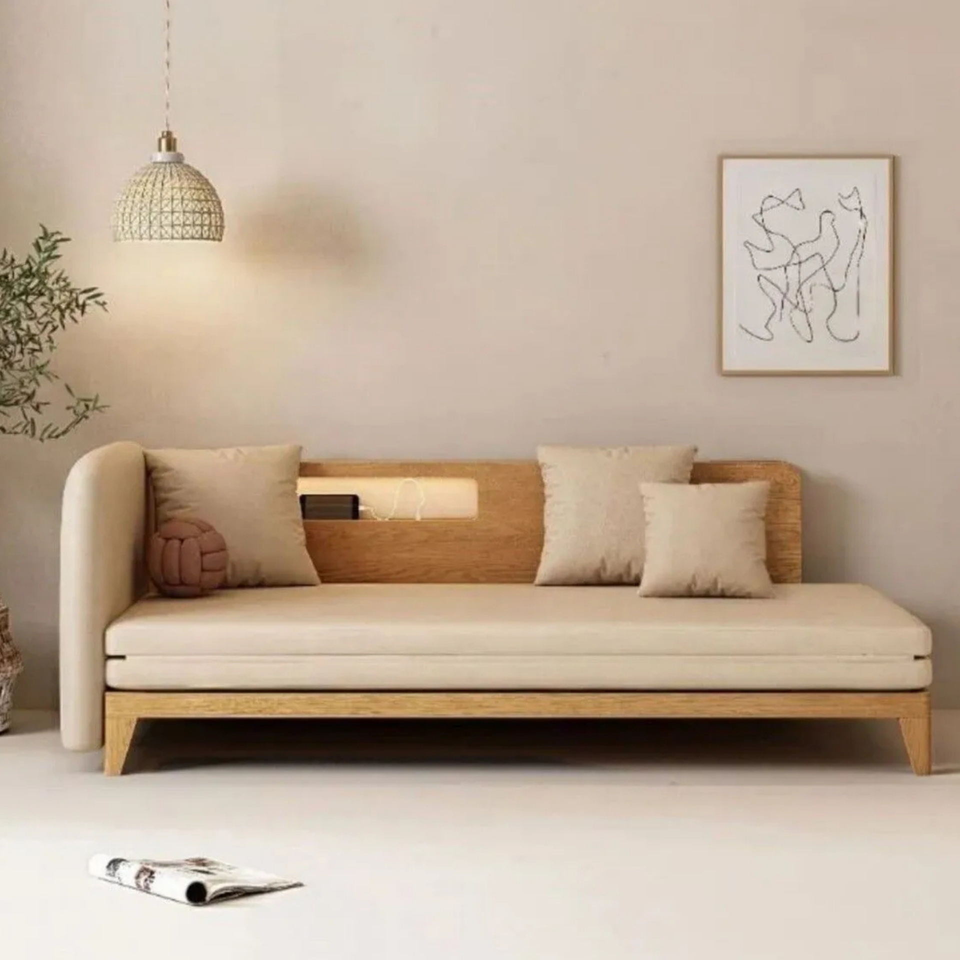 RHİACONCEPT Ahşap Şarj İstasyonlu Daybed