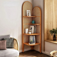 Masif Ahşap Rattan Köşe Kitaplık