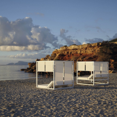 Sun 2 Kişilik Gölgelikli Perdeli Şezlong Havuz Başı Daybed Plaj Yatağı Sunbed