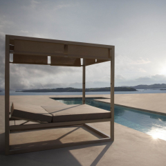 Sun 2 Kişilik Gölgelikli Perdeli Şezlong Havuz Başı Daybed Plaj Yatağı Sunbed