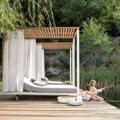 Lena 2 Kişilik Gölgelikli Perdeli Şezlong Havuz Başı Daybed Plaj Yatağı